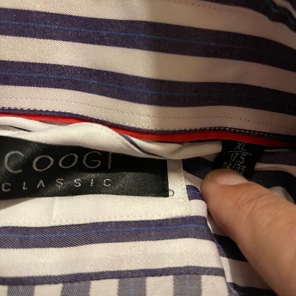 Coogi Classic Purple-White Striped Long Sleeve Button Down in XL 17.5/34-35 - Picture 6 of 7